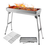 Asador De Carbon Parrilla Bbq Portatil Plegable Acero Inox