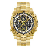 Reloj Bulova 97b218 Precisionist Para Caballero Correa Dorado Bisel Dorado Fondo Negro