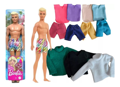 Muñeco Ken Original Mattel + 3 Conjuntos De Ropa Adicionales