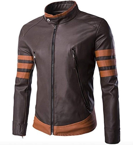 Jaqueta Masculina Vintage De Couro Sintético Motociclista