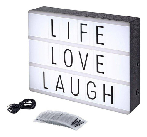 Luminária Led Mensagens Light Box Tamanho A4 Usb 96 Letras