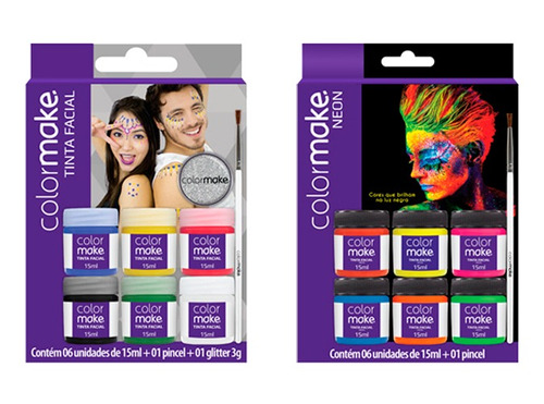 Kit Colormake Tinta Líquida Facial Neon 12 Cores + Glitter