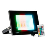 Refletor Colorido Rgb 50w Led Controle Holofote Divertido Carcaça Preto 110v/220v