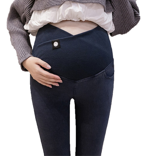 Pantalón Maternal Elasticado Estilo Jeansalgodón