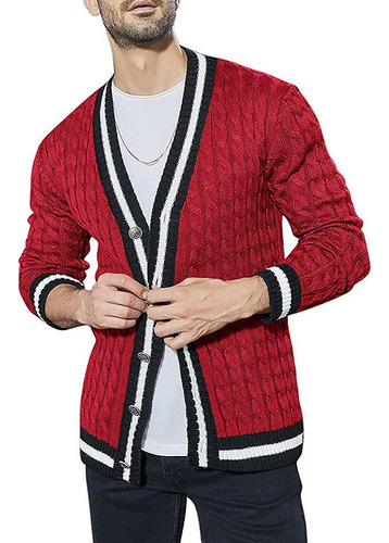 Aqueta Suéter Manga Comprida Masculina Colorblock Cardigan