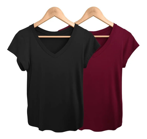 Kit 2 Blusa Camiseta Feminina Gola V Babylook Básica Lisa | MercadoLivre