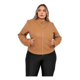 Jaqueta Feminina Slim Couro Pu Plus Size Frio Campos Moda