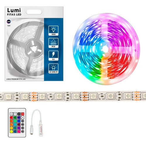 Luminario De Fita Led 5050 5m 12v Ip20 Alto De Brilho Decorativos Cor Da Luz Rrg Colorido  Lumi 1ª Linha