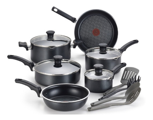 Batería De Cocina Tfal Cook & Strain 14 Pz Negro 