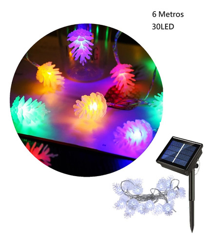 Guirnalda Solar Navideñas Luces Solares Piña Arbol 6mt 30led