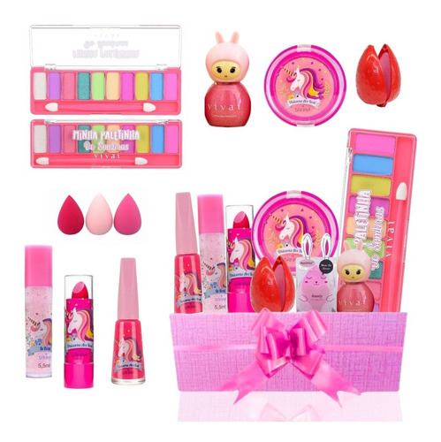 Kit 19 Maquiagem Infantil Meninas Completa  Esmalte Criança