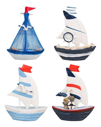 4x Mini Estatua De Barco De Vela, Figura Decorativa De Barco