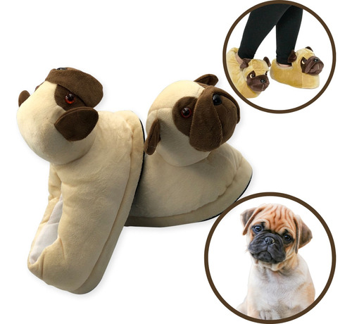 Pantufa Adulto Unissex Bichinho Cachorro Pug 3g Do 36 Ao 41