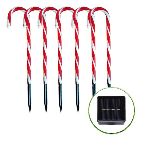 6 Bastones Luces Led Solar Navidad Hogar Jardín 60cm