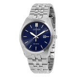 1 Reloj Eco Dri Mod Bm7330-59l -ó- Ew2290-54l Pareja Citizen Correa Hombre Bisel Plateado Fondo Azul Oscuro