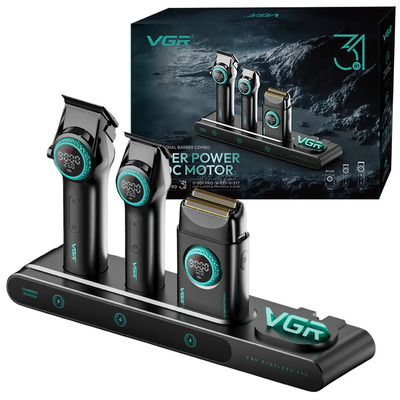Kit Máquina De Cortar Pelo Afeitadora Barbería Vgr 3en1 Luz Negro | Envío gratis