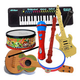 Kit Microfone Infantil Teclado Tambor Viola Pandeiro Karaoke