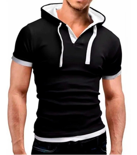 Playera Hombre Manga Corta Con Capucha Slim Fit Spandex Gran