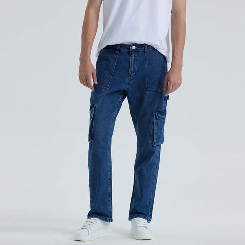 Jeans Hombre Cargo Carpintero Azul Medio Fashion's Park