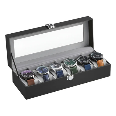 Caja De Relojes Con 6 Ranuras Songmics Con Tapa De Cristal Color Cuero Sintético Negro Forro Gris | MercadoLibre