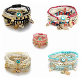 5 Set Pulseras Amistad Cuentas Boho Multicapa Evil Eye Hamsa