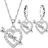 Collar Pendientes Conjunto Plata 925 Corazón Mujer Aros Love