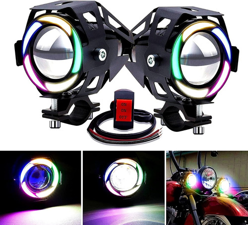 2pcs Motocicleta Colorida Led Faro Ángel Diablo Ojo Brillant