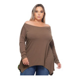 Blusinhas Plus Size Casual Dia A Dia Festa Manga Longa Malha