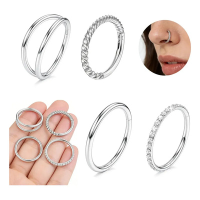 4piezas Anillos Nasales Piercing Cartílago Acero Inoxidable Plateado | Meses sin interés
