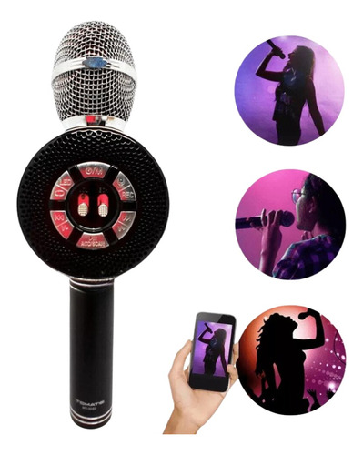 Microfone Karaoke Caixa De Som Led Sem Fio Efeitos De Voz