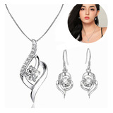 Juego Collar Y Aretes Mujer De Plata 925 Corazón Con Cristal