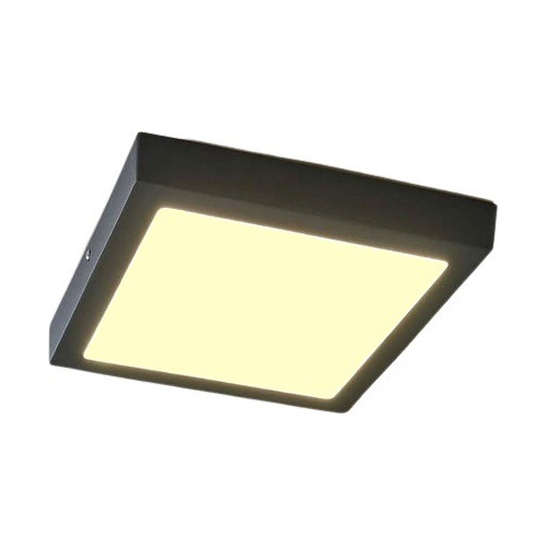 Foco Led 12w Cuadrado 17x17cm Negro Sobrepuesto Luz Cálida