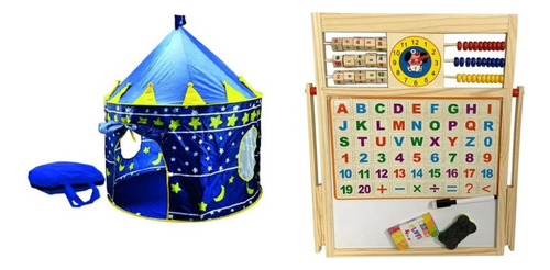 Combo Tablero Didáctico Y Carpa Castillo Juguete Niños Azul