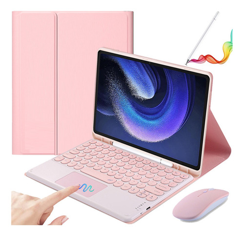 Funda C/teclado+mouse+lápiz P/xiaomi Pad 6/6pro 11'' Rosa Ñ