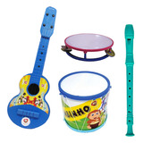 Kit 4 Brinquedos Musicais Flauta Violinha Bumbinho Pandeiro 