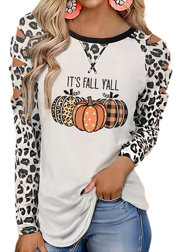 Camiseta De Manga Larga Calabaza De Leopardo De Halloween