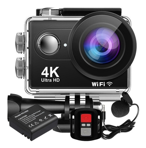 Câmera De Ação 4k Esporte Wifi Controle Capacete + Microfone