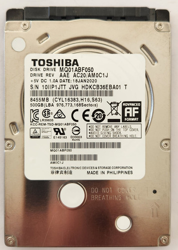 Disco Duro 2,5  Slim 7mm Toshiba 500gb (mq01abf050)