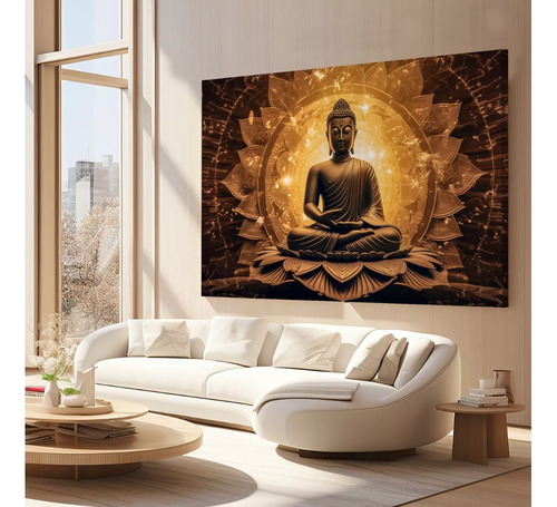 Quadro Grande Decorativo Para Sala Buda Dourado Yoga 