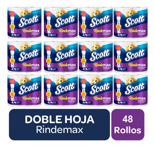 Papel Higiénico Scott Rindemax Doble Hoja 22mts X 48 Rollos