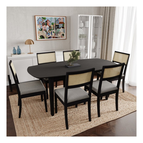 Conjunto Mesa De Jantar Tampo Mdf 1,80m E 6 Cadeiras Tiê