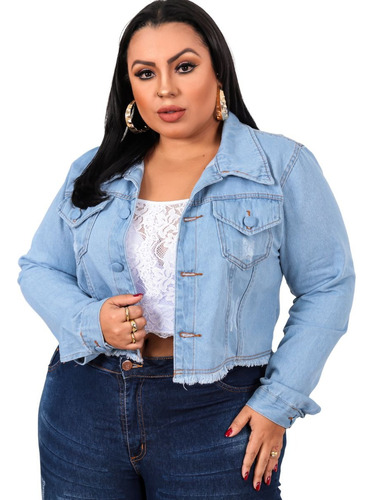 Jaqueta Jeans Estilo Cropped Plus Size