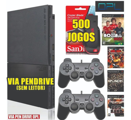 Playstation 2 Ps2+ Opl+ Pendrver 32gb Usb+ 2controles+ Jogos - Leia A Descrição