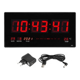 Reloj Digital Pared Luz Led Hora Fecha Temperatura 36x15cm