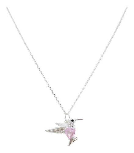 Cadena De Plata 925 Colibrí Corazón Rosa