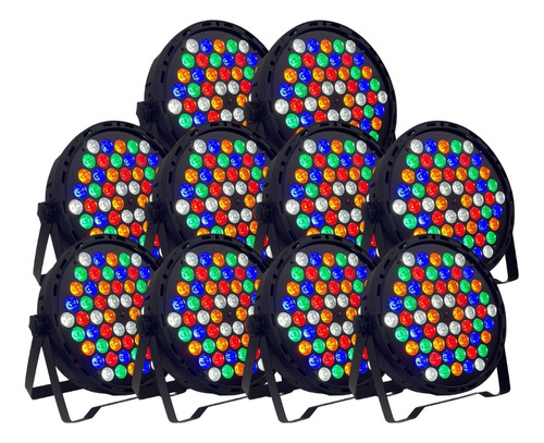 Kit 10 Canhão Refletor Par 64 Slim Rgbwa 60 Led 3w Ambar Dmx