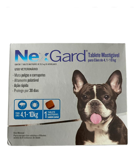 Nexgard Comprimido Antiparasitário Contra Pulgas E Carrapatos Para Cachorro De 4kg A 10kg