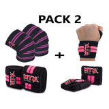 Venda Rodilla Knee Wraps+muñequeras Gym Crossfit Mujer Pack2