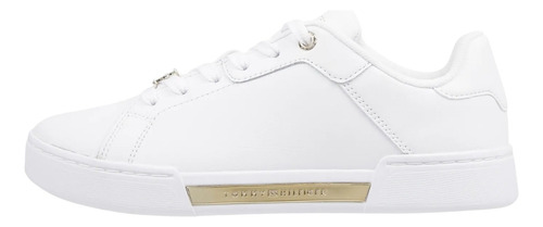 Tenis Blanco De Piel Con Logo Metálico Tommy Hilfiger Mujer