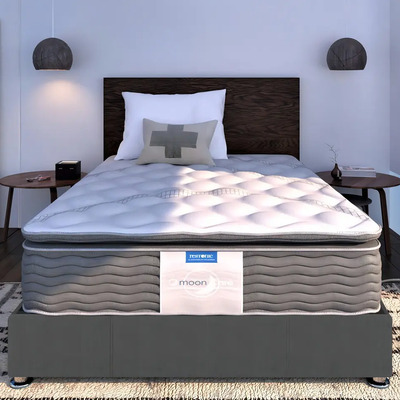 Colchón Queen Size Ergonómico Semifirme +box Linato Restonic Color Café- Gris | Meses sin interés